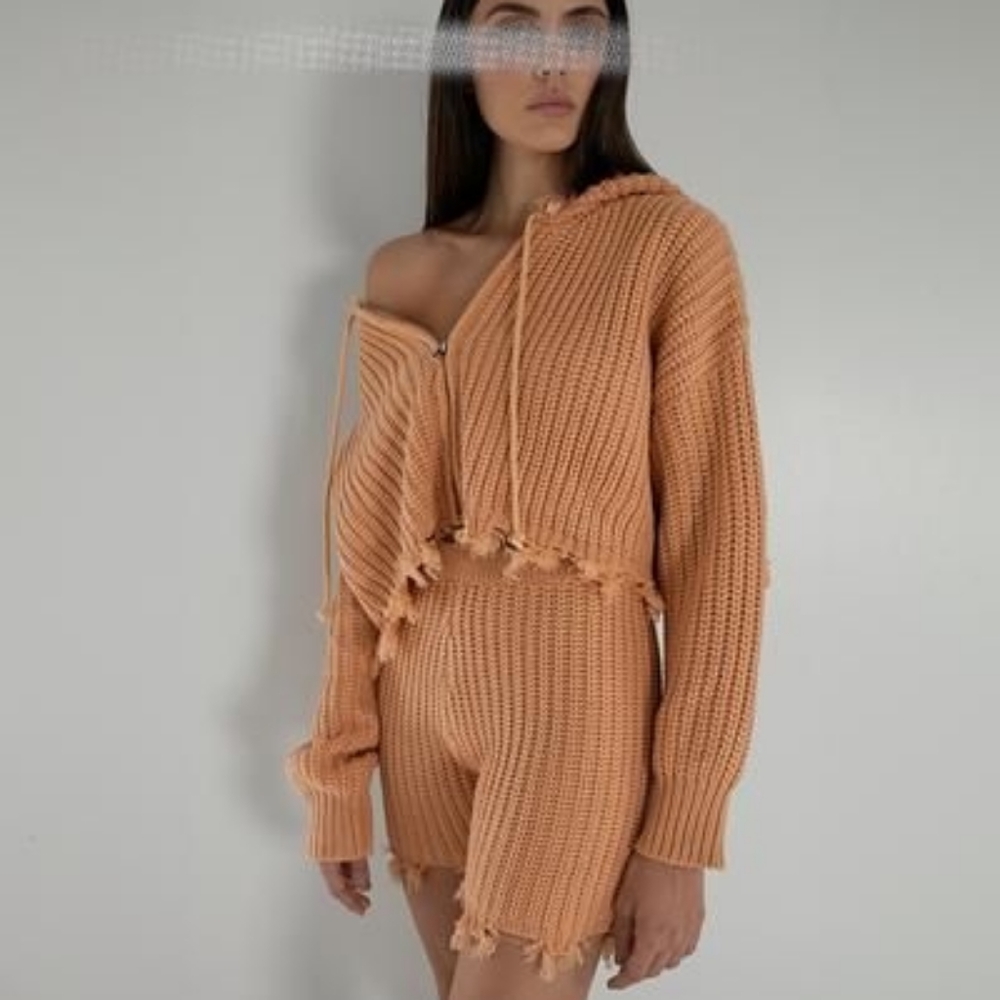 Ruve orange destroyed knit hoodie